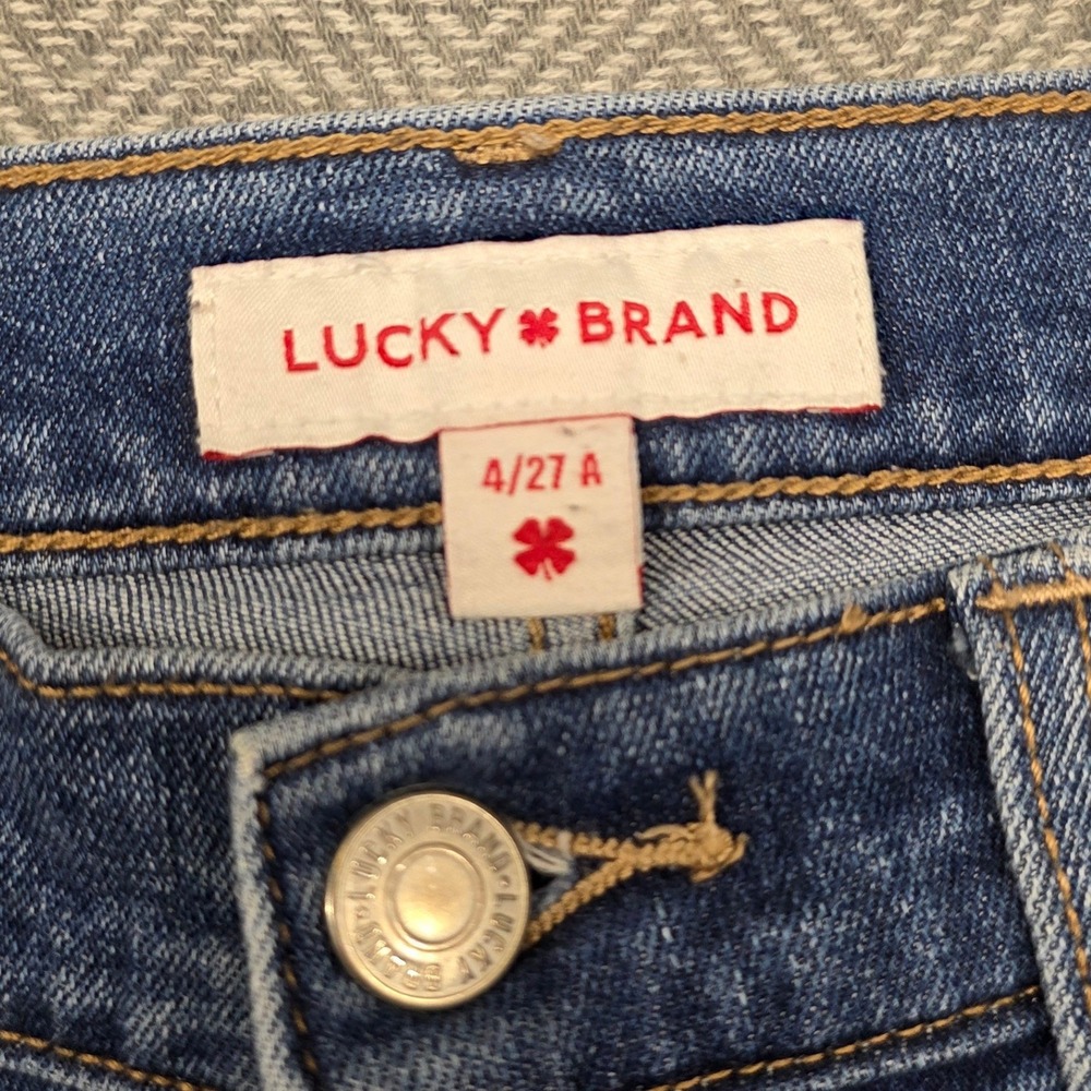 Lucky Brand Sweet Mid Rise Straight Jeans Medium Wash Distressed Blue Size 4/27 - Picture 3 of 12
